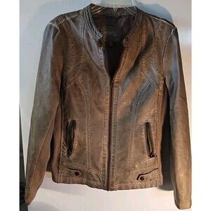 Faux Leather Shelby Collection Two Pocket Goldish Brown Jacket